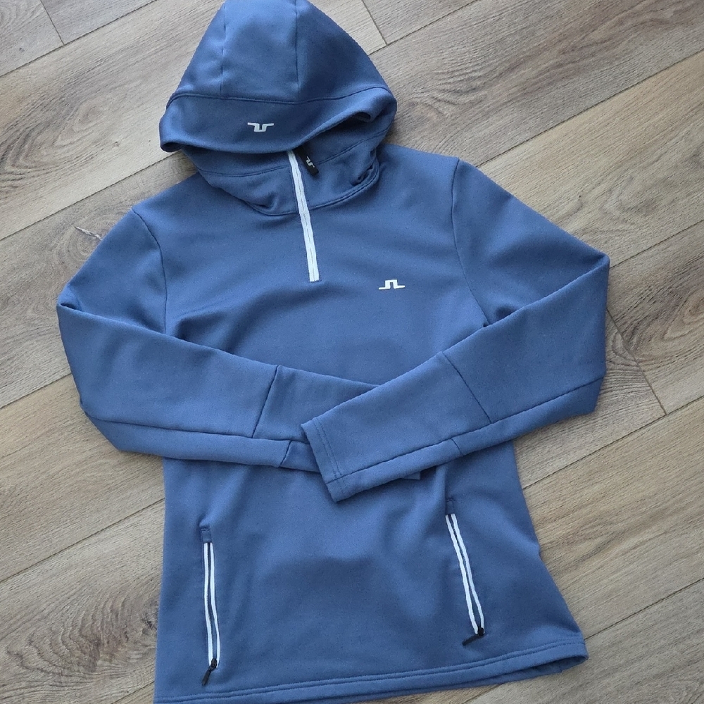 J. Lindenberg Blue Hooded Pullover with Zipper Accents